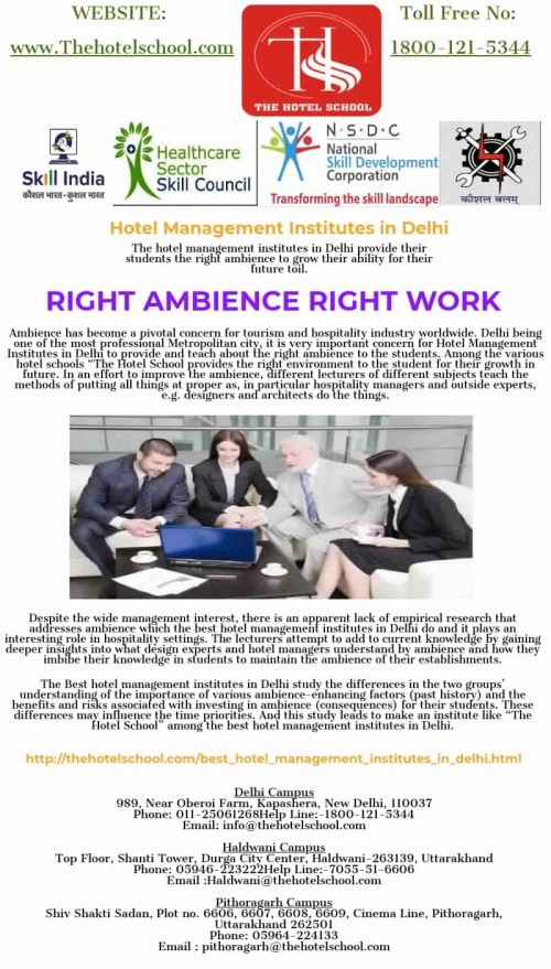 http://thehotelschool.com/best_hotel_management_institutes_in_delhi.html | The hotel management institutes in Delhi provide their students the right ambience to grow their ability for their future toil.