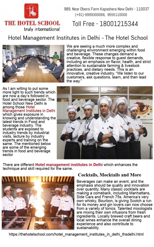 https://thehotelschool.com/hotel_management_institutes_in_delhi_thsdelhi.html | The Hotel School Delhi has a motive of giving the students quality knowledge, grooming them for future and enhancing the techniques and Updating them with all latest trends of hospitality required to become best hospitality professionals.