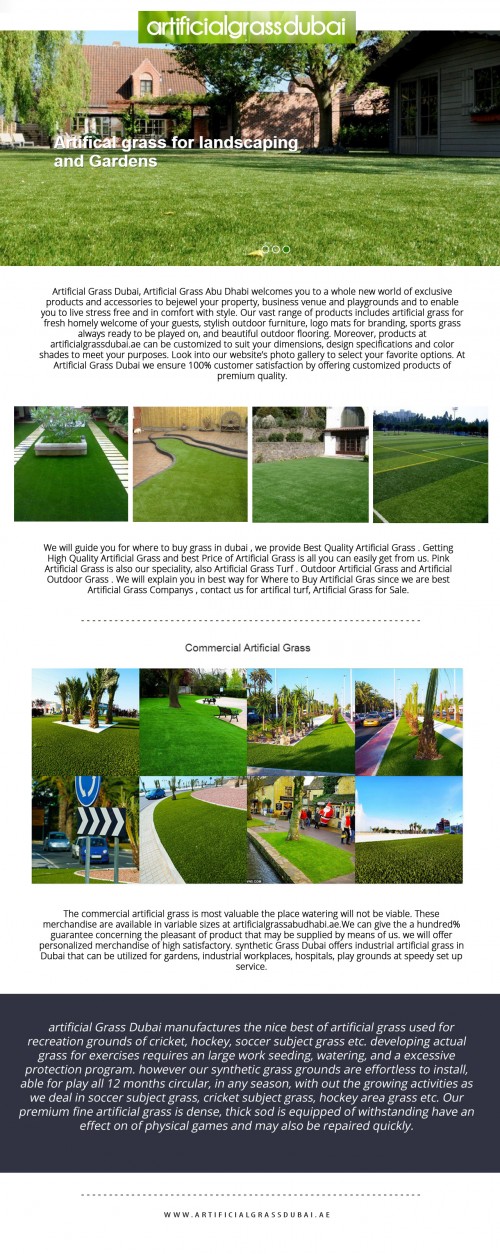 http://artificialgrassdubai.ae |Artificial grass suppliers in abu dhabi the place we aid in set up of man-made grass uae. Contact for installation of man-made grass uae and synthetic grass price dubai Welcome to artificialgrassabudhabi.ae.